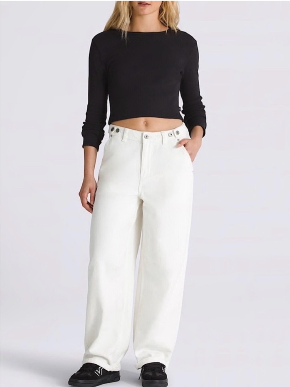 Vans Curbside Wide Leg Barrel Jeans White size 28.